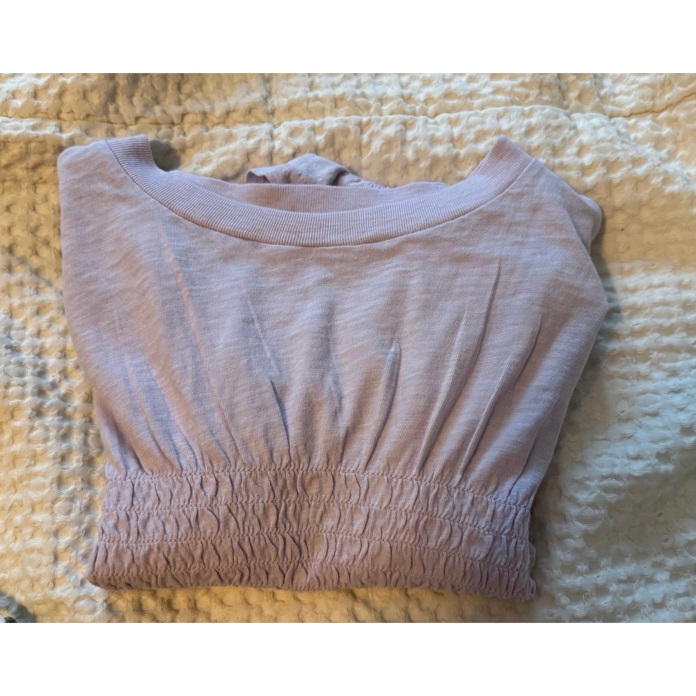 Aerie Lavender Purple Smocked Short Sleeve Top Slub Knit Ruffle Hem S NEW